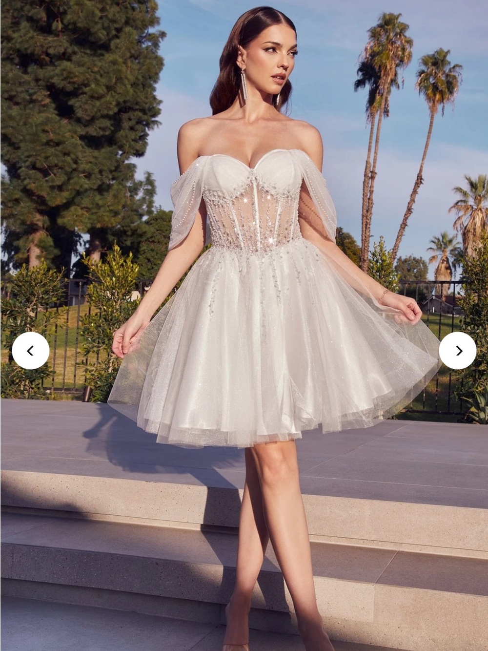 Strapless White Tulle Cocktail Dress with Sheer Corset Bodice